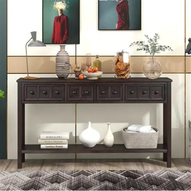 60 Long Sofa Table With Two Different Size Drawers And Bottom Shelf